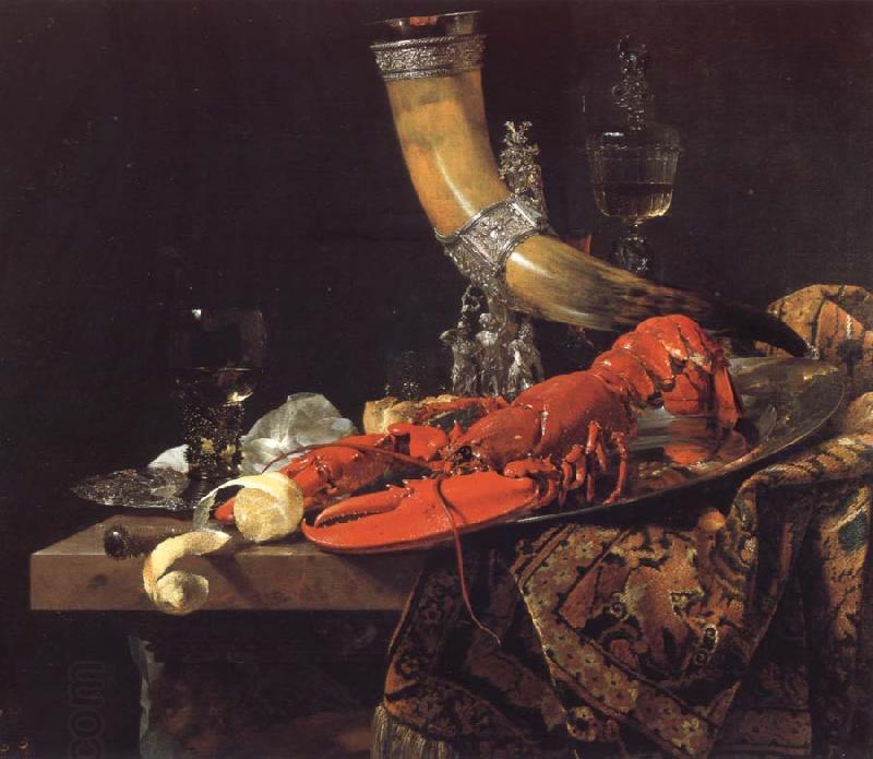 Willem Kalf Still Life with the Drinking-Horn of the Saint Sebastian Archers-Guild,Lobster and Glasses oil painting picture